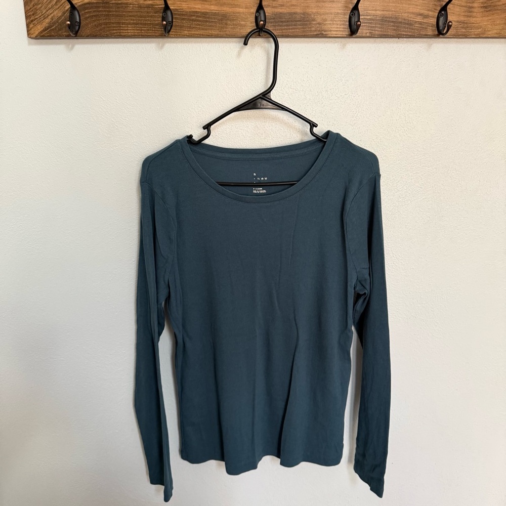a new day Blue Long Sleeve Ribbed Top